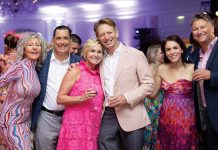 Hot Shots: Highballs & Hibiscus Lynn and Mike Menery, Dory and Brad Faxon, Marissa and Ryan McGovern. Photo by Tracey Benson