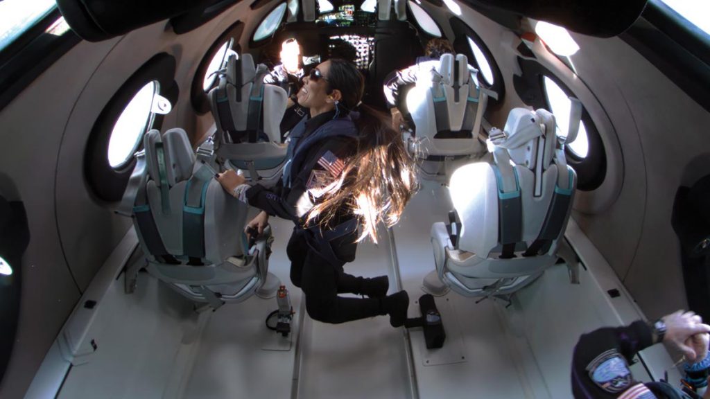 Gerardi on board the VSS Unity in November. Photo courtesy of Virgin Galactic