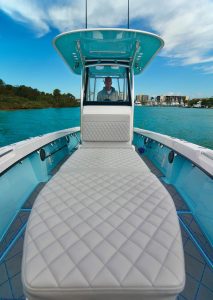 The boat features a custom Birdsall Marine hardtop and helm station. Photo by George LaBonte