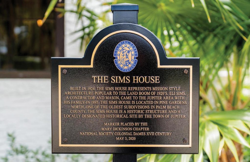 Historic signage at The Sims House. Photo courtesy of The Sims House