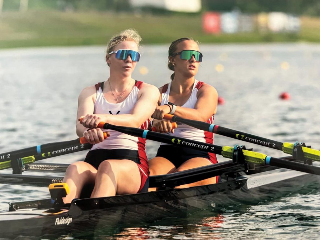 Viktoria Ekstrand and Myla Chance rowing the Head of the Hooch in November. Courtesy of North Palm Beach Rowing Club