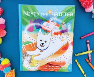 The Jupiter resident’s children’s book, Nifty the Thrifter, celebrates the joy of secondhand discovery. Photo courtesy of Ambie Hay