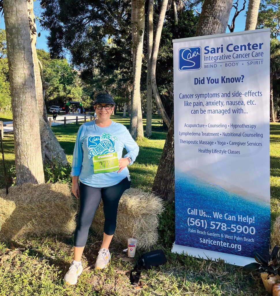 Breast cancer survivor and therapist Sara Trosty Walsh participates in the annual Sari 5K Trail Run at Riverbend Park, which raises funds to support Sari Center’s integrative programs and services for cancer patients and their families.